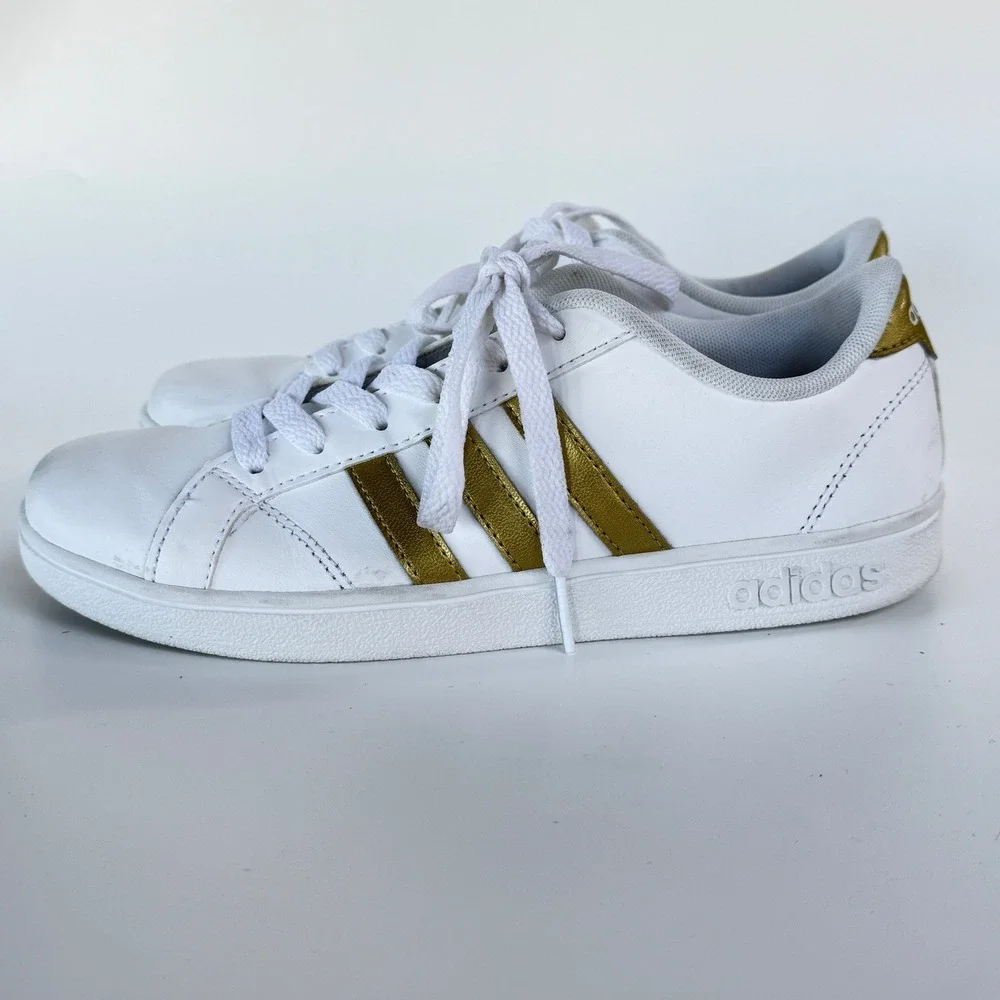 Adidas Neo Grand Court Womens White‎ Gold Metallic Sneakers CG5844 Size 4